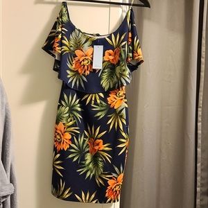 NWT Soprano XS off-shoulder blue floral dress